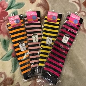 4 NWT Hwa Yu Women Striped KNEE HIGH Thigh High Socks multi 9-11 Made TaiWan CO